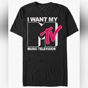 MTV-I Want My MTV Graphic Men's Black Tee with Red Logo. Size XL. New In Plastic